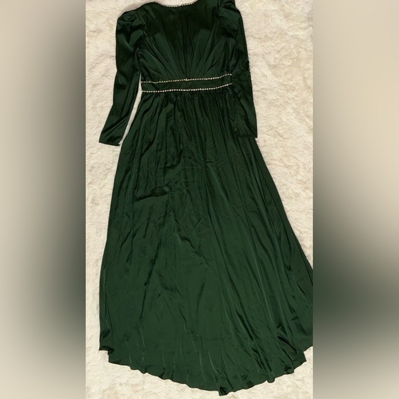 NEW MAC DUGGAL Rhinestone Trim Puff Sleeve Gathered Green Gown Sz 10 - Picture 5 of 7